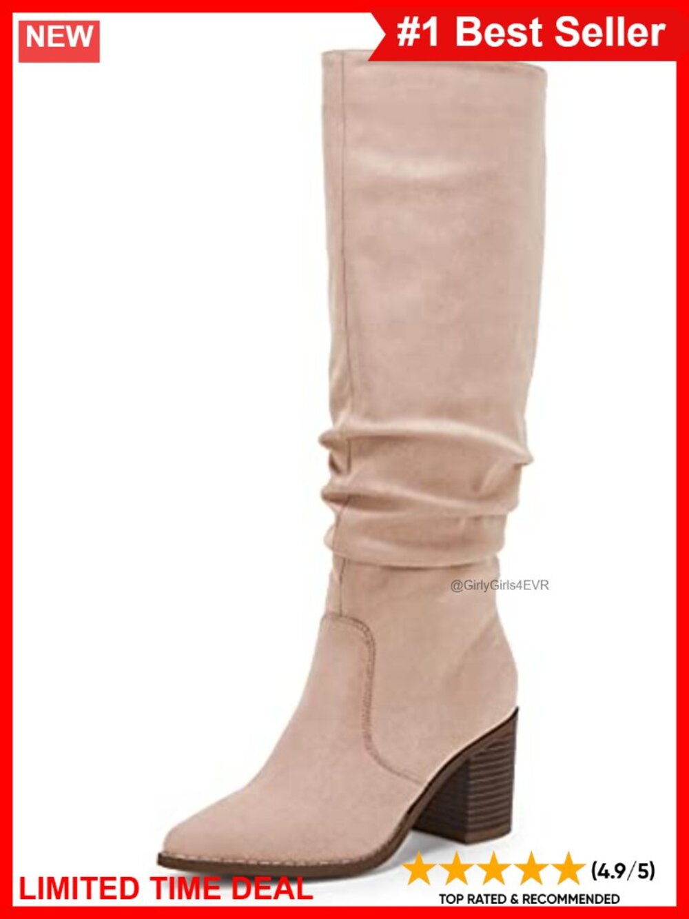 Faux Suede Pointed Toe Chunky Heel Knee High Wide Calf Boots